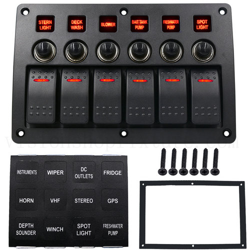 Plastic Switch Panel Circuit Breakers Red Led Marine Boat