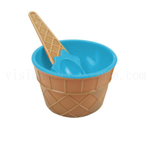 Cute Plastic Ice Cream Bowl with Spoon Dessert Cup Containe