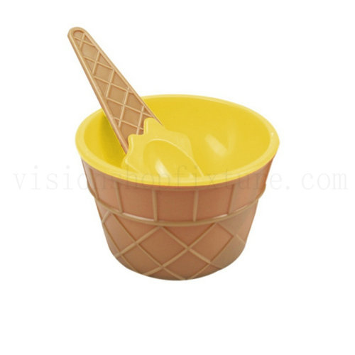 Cute Plastic Ice Cream Bowl with Spoon Dessert Cup Containe